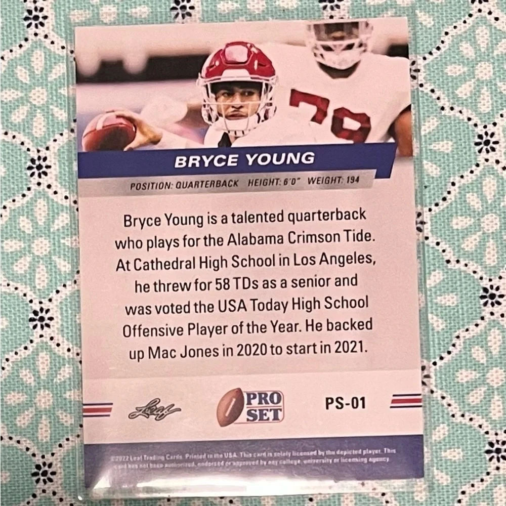 🏈 Bryce Young 2022 Leaf Pro Set Rookie Card #PS-01 Alabama Crimson Tide